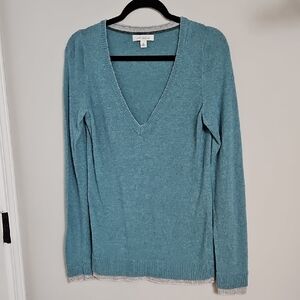 Banana Republic Women's Teal Double Trim V-Neck Italian Yarn Y2K Sweater